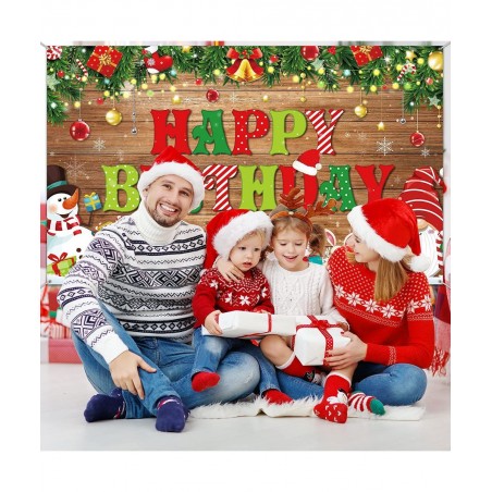 Christmas Birthday Theme Backdrop Merry Xmas Happy Birthday Background with Snowman and Gnome Pattern Xmas Birthday Photo Boo...