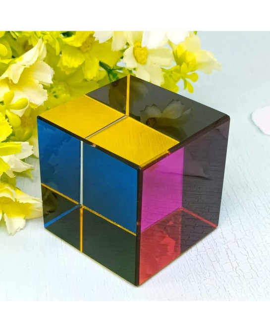 K9 Optical Crystal Mixing Color Cube Prism 2 Inch(50mm) Multi-Color Crystal Cube Prism Scientific Learning Color Cube Educati...