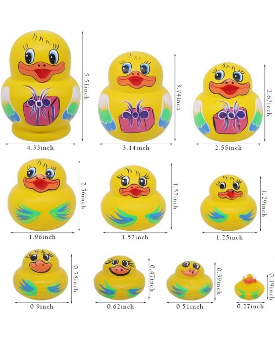 Set of 10 Big-Belly Yellow Duck Bringing Gifts Pattern Nesting Dolls Handmade Wooden Matryoshka Crafts Russian Doll for Kids ...