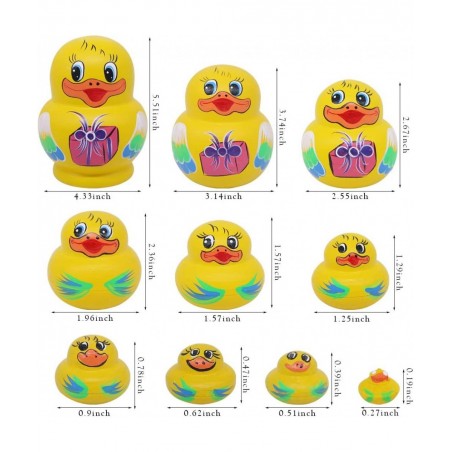 Set of 10 Big-Belly Yellow Duck Bringing Gifts Pattern Nesting Dolls Handmade Wooden Matryoshka Crafts Russian Doll for Kids ...