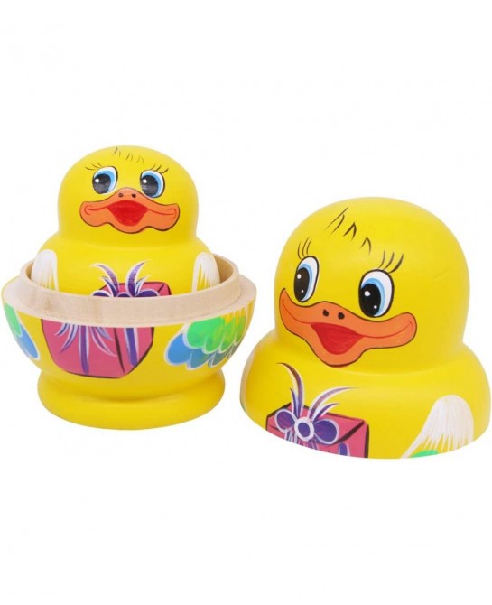 Set of 10 Big-Belly Yellow Duck Bringing Gifts Pattern Nesting Dolls Handmade Wooden Matryoshka Crafts Russian Doll for Kids ...