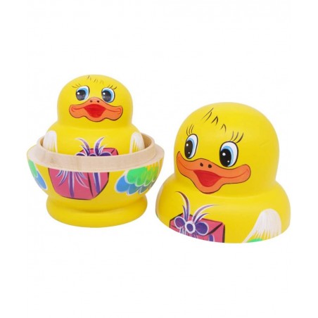 Set of 10 Big-Belly Yellow Duck Bringing Gifts Pattern Nesting Dolls Handmade Wooden Matryoshka Crafts Russian Doll for Kids ...