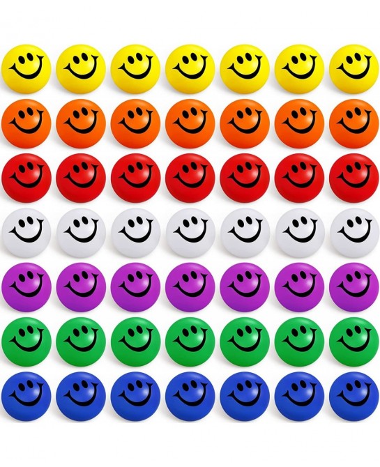 100 Pcs 1.2 Inch Mini Stress Balls Bulk Smile Face Stress Balls Neon Colored Small Stress Relief Foam Balls for Kids and Adul...