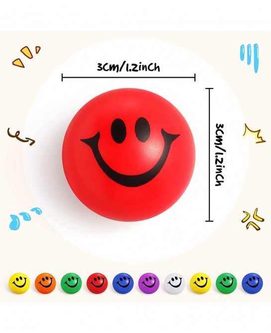 100 Pcs 1.2 Inch Mini Stress Balls Bulk Smile Face Stress Balls Neon Colored Small Stress Relief Foam Balls for Kids and Adul...