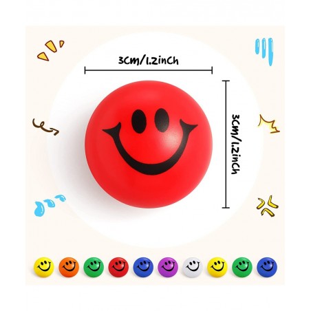 100 Pcs 1.2 Inch Mini Stress Balls Bulk Smile Face Stress Balls Neon Colored Small Stress Relief Foam Balls for Kids and Adul...