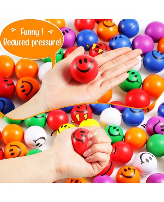 100 Pcs 1.2 Inch Mini Stress Balls Bulk Smile Face Stress Balls Neon Colored Small Stress Relief Foam Balls for Kids and Adul...