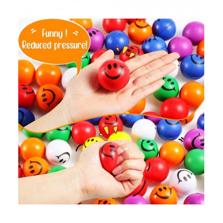 100 Pcs 1.2 Inch Mini Stress Balls Bulk Smile Face Stress Balls Neon Colored Small Stress Relief Foam Balls for Kids and Adul...