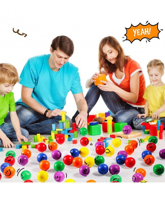 100 Pcs 1.2 Inch Mini Stress Balls Bulk Smile Face Stress Balls Neon Colored Small Stress Relief Foam Balls for Kids and Adul...