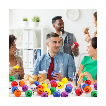 100 Pcs 1.2 Inch Mini Stress Balls Bulk Smile Face Stress Balls Neon Colored Small Stress Relief Foam Balls for Kids and Adul...