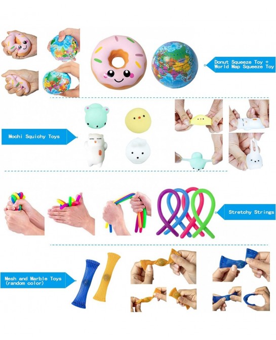Fidget Toys Pack Push Pop Bubble Mochi Squishy Toys Set Stress Relief Toys for Kids Adults Anxiety Birthday Party Favor Goodi...