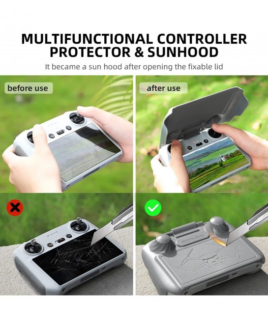 Mini 3 Pro RC Joysticks +(2 in 1)Controller Protector Sun Hood Cover for DJI Mini 3 Pro RC Remote Control Accessories (grey) ...