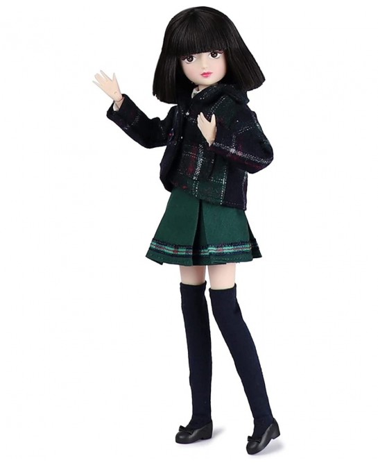 10 inch 1/6 Scale Student Series Ball Jointed Doll with Black Hair Wearing British Style School Uniform Socks Shoes 18 Flexib...