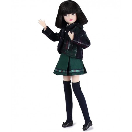 10 inch 1/6 Scale Student Series Ball Jointed Doll with Black Hair Wearing British Style School Uniform Socks Shoes 18 Flexib...
