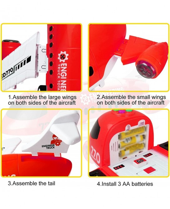 Red Airplane Toy Set Rescue Fire Truck Toy Lights and Sound for Kids Gift Ambulance Car Toy Transport Vehicles for Boy 3-6 Ye...