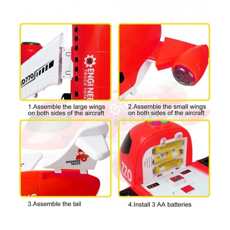Red Airplane Toy Set Rescue Fire Truck Toy Lights and Sound for Kids Gift Ambulance Car Toy Transport Vehicles for Boy 3-6 Ye...