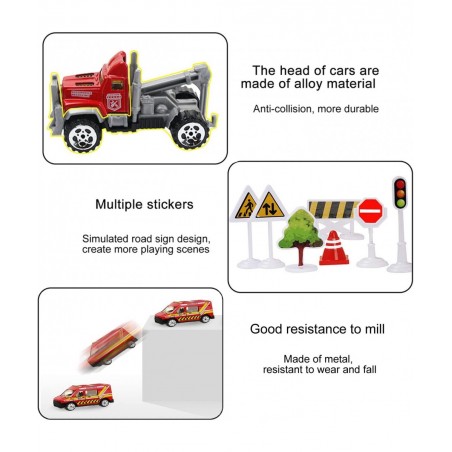 Red Airplane Toy Set Rescue Fire Truck Toy Lights and Sound for Kids Gift Ambulance Car Toy Transport Vehicles for Boy 3-6 Ye...