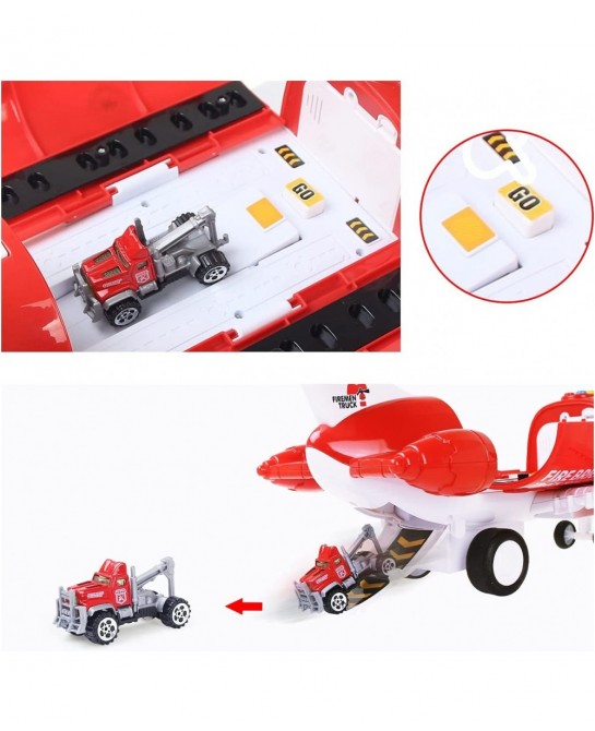 Red Airplane Toy Set Rescue Fire Truck Toy Lights and Sound for Kids Gift Ambulance Car Toy Transport Vehicles for Boy 3-6 Ye...