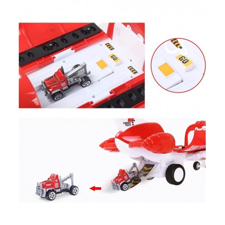 Red Airplane Toy Set Rescue Fire Truck Toy Lights and Sound for Kids Gift Ambulance Car Toy Transport Vehicles for Boy 3-6 Ye...