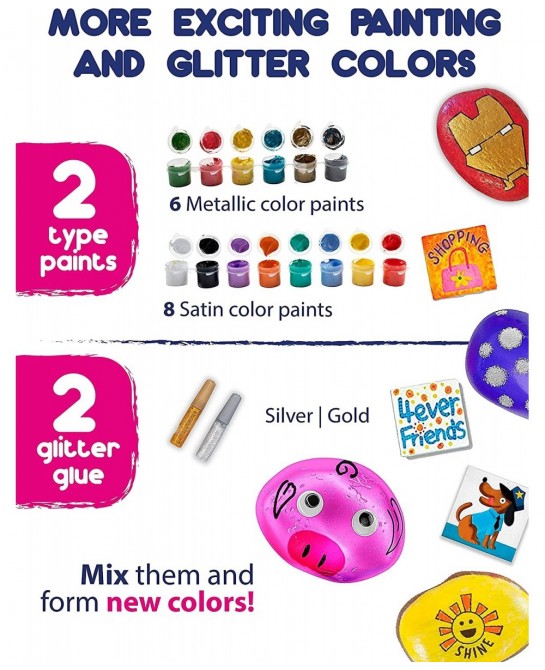 Li'l Gen Rock Painting Kit for Kids and Mini Ceramic Tile Painting Kit - Arts and Crafts for Kids Ages 6-12 - DIY Craft Kits ...