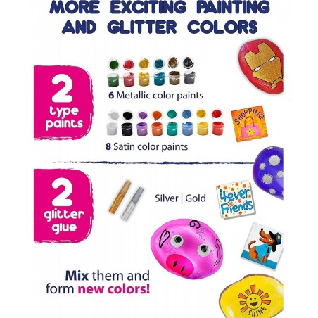 Li'l Gen Rock Painting Kit for Kids and Mini Ceramic Tile Painting Kit - Arts and Crafts for Kids Ages 6-12 - DIY Craft Kits ...