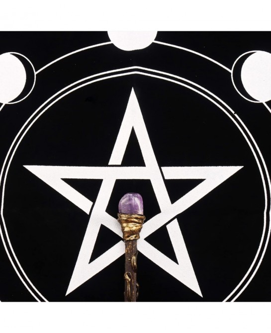 Witchcraft Supplies Set with Amethyst Crystal Magic Wand Amethyst Witch Broom Hanging Witch Altar Broom and Tarot Card Cloth ...
