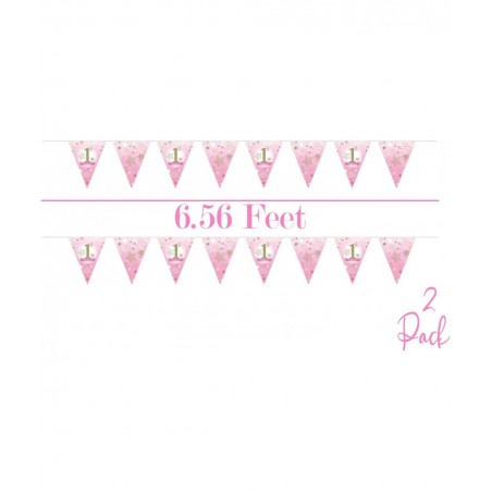 3 Pack 1st Birthday Girl Table Cloth Size 54" x 108" Includes 2 Pennant Banners 6.56 Feet Each Ideal for 1st Birthday Girl ta...