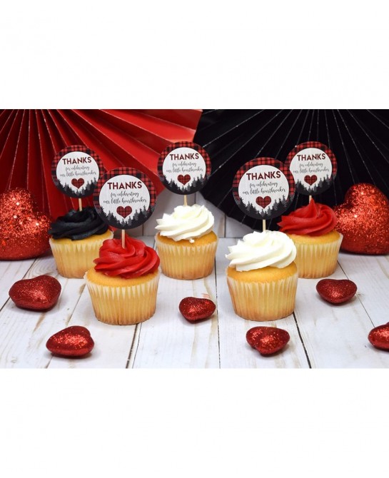 Our Little Heartbreaker Red and Black Buffalo Plaid Birthday Valentine Thank You Sticker Labels for Kids 40 2" Party Circle S...