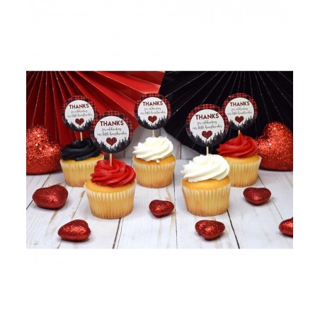 Our Little Heartbreaker Red and Black Buffalo Plaid Birthday Valentine Thank You Sticker Labels for Kids 40 2" Party Circle S...