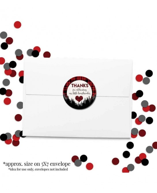 Our Little Heartbreaker Red and Black Buffalo Plaid Birthday Valentine Thank You Sticker Labels for Kids 40 2" Party Circle S...