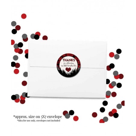 Our Little Heartbreaker Red and Black Buffalo Plaid Birthday Valentine Thank You Sticker Labels for Kids 40 2" Party Circle S...