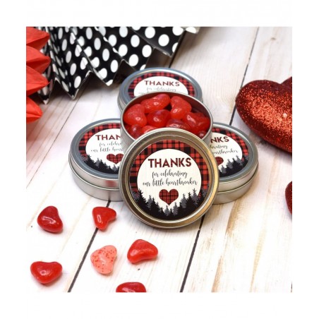 Our Little Heartbreaker Red and Black Buffalo Plaid Birthday Valentine Thank You Sticker Labels for Kids 40 2" Party Circle S...