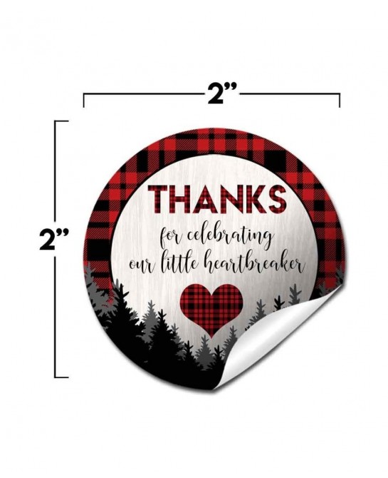 Our Little Heartbreaker Red and Black Buffalo Plaid Birthday Valentine Thank You Sticker Labels for Kids 40 2" Party Circle S...