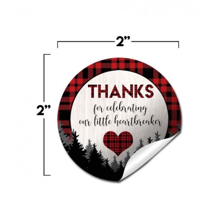 Our Little Heartbreaker Red and Black Buffalo Plaid Birthday Valentine Thank You Sticker Labels for Kids 40 2" Party Circle S...
