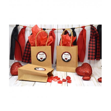Our Little Heartbreaker Red and Black Buffalo Plaid Birthday Valentine Thank You Sticker Labels for Kids 40 2" Party Circle S...