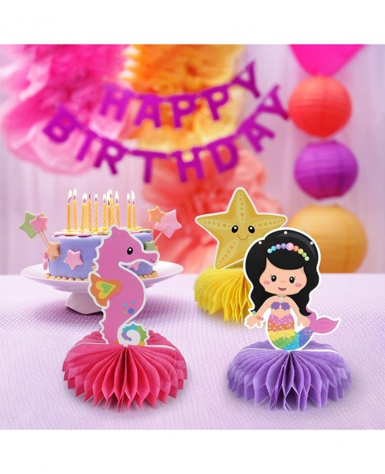 Mermaid Theme Birthday Honeycomb Centerpieces - Girl's 1st Birthday Table Decorations - Baby Shower Table Topper - Under The ...