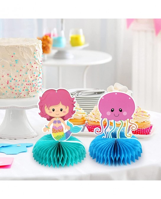 Mermaid Theme Birthday Honeycomb Centerpieces - Girl's 1st Birthday Table Decorations - Baby Shower Table Topper - Under The ...