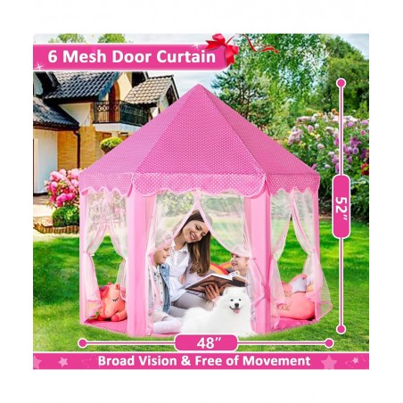 Princess Castle Play Tent for Girls Girls Play Tent with Lights - Pink Kids Playhouse Tent Indoor Outdoor Games - Hexagon Chi...