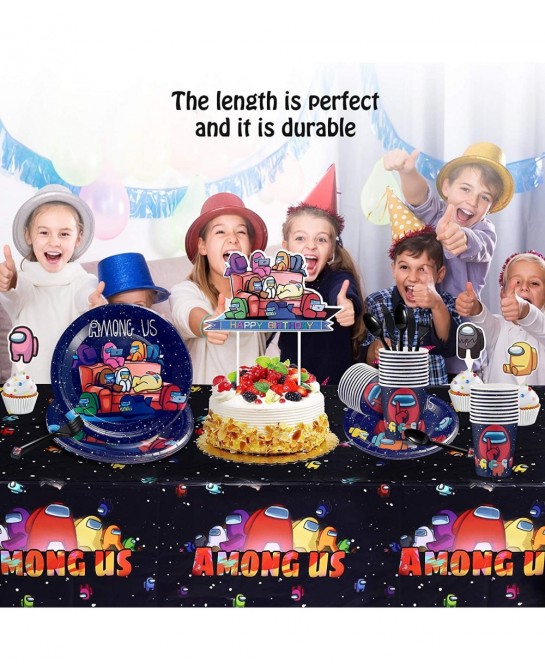 Among US Tablecloth Extra-Large 52”x90” Disposable Video US Table Cover Ideal for Birthday Party Supplies Decoration $16.88 K...