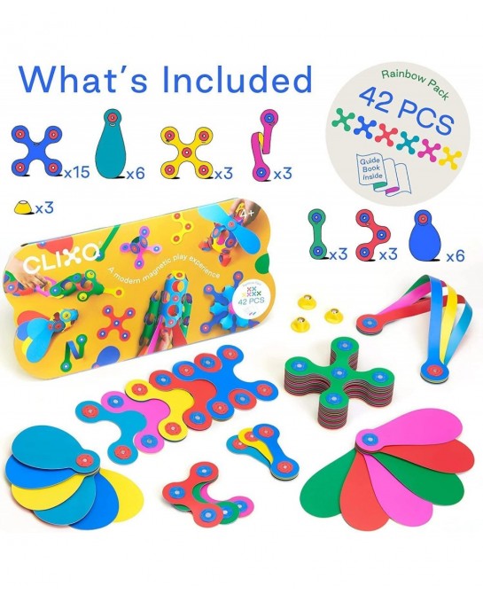 Rainbow 42 Piece Pack - Flexible Durable Imagination-Boosting Magnetic Building Toy- Modern Modular Designs for Hours of STEM...