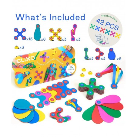Rainbow 42 Piece Pack - Flexible Durable Imagination-Boosting Magnetic Building Toy- Modern Modular Designs for Hours of STEM...