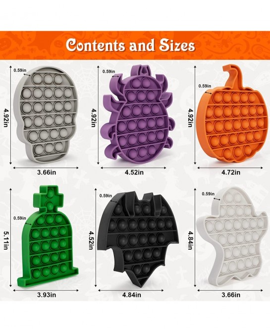 6 Pack Halloween Sensory Gift Toys Push It Bubble Stress Relief Toys for Kids Girls Boys Halloween Party Favors Treat Bags Tr...
