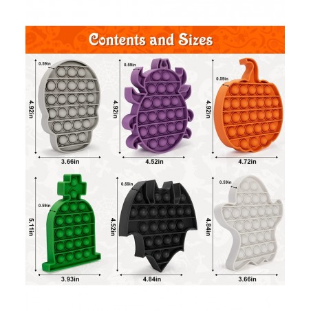 6 Pack Halloween Sensory Gift Toys Push It Bubble Stress Relief Toys for Kids Girls Boys Halloween Party Favors Treat Bags Tr...