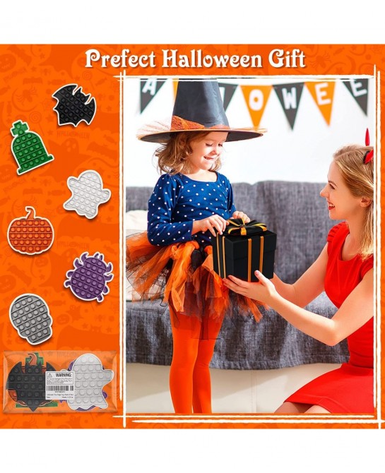 6 Pack Halloween Sensory Gift Toys Push It Bubble Stress Relief Toys for Kids Girls Boys Halloween Party Favors Treat Bags Tr...
