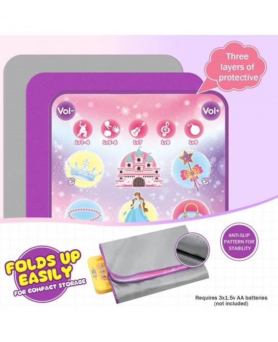 Electronic Dance Mats for Kids Ages 3-12 Princess Castle Themed Dance Play Mat Dance Pad Music Games with 9 Challenge Levels ...