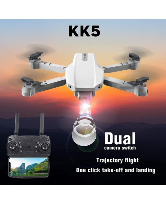 Mini Drone with Dual Camera for Adults KK5 WiFi FPV Drone with 4K HD Camera RC Quadcopter with 360° Flip Gesture Photo/Video ...