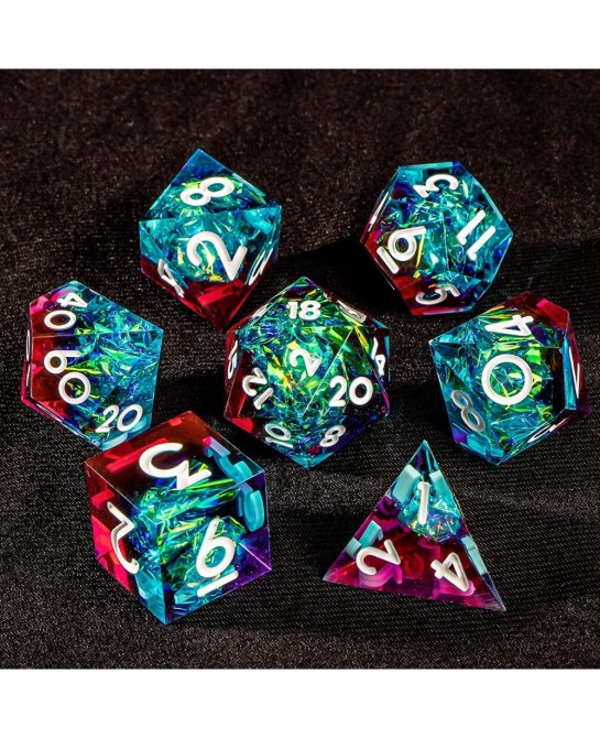 Resin DND Dice Set DD RPG Role Playing Gaming Sharp Edges Polyhedral 7 Pcs Translucent D and for Dungeons Dragons with Gift B...