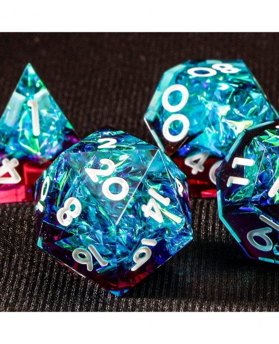 Resin DND Dice Set DD RPG Role Playing Gaming Sharp Edges Polyhedral 7 Pcs Translucent D and for Dungeons Dragons with Gift B...