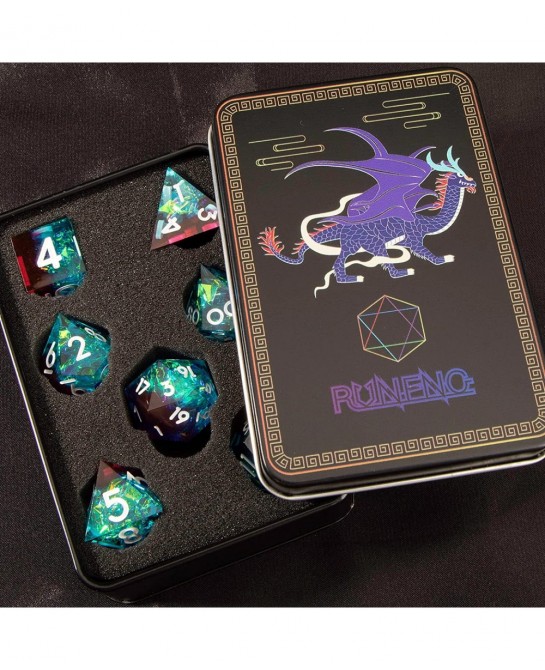 Resin DND Dice Set DD RPG Role Playing Gaming Sharp Edges Polyhedral 7 Pcs Translucent D and for Dungeons Dragons with Gift B...