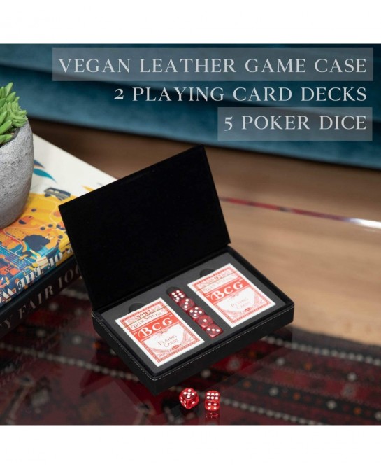 Custom Personalized Poker Set with Playing Cards and Dices in a Leatherette Black case with Soft Interior $65.08 Card Games