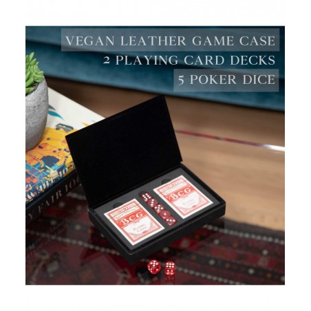 Custom Personalized Poker Set with Playing Cards and Dices in a Leatherette Black case with Soft Interior $65.08 Card Games